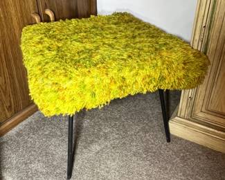 Fun vintage "pop of color" lime green shaggy stool on mid-century hairpin legs