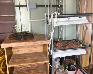 Large blonde wood shelf alongside the gardener's grow station