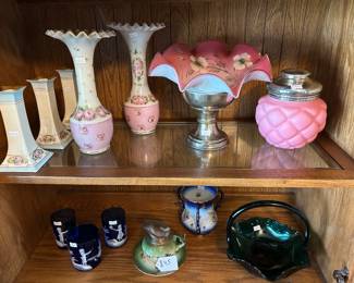 Bridal bowl, Mary Gregory glasses, 