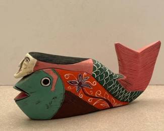 073 mexicanfolkartwoodenmermaidfishscu