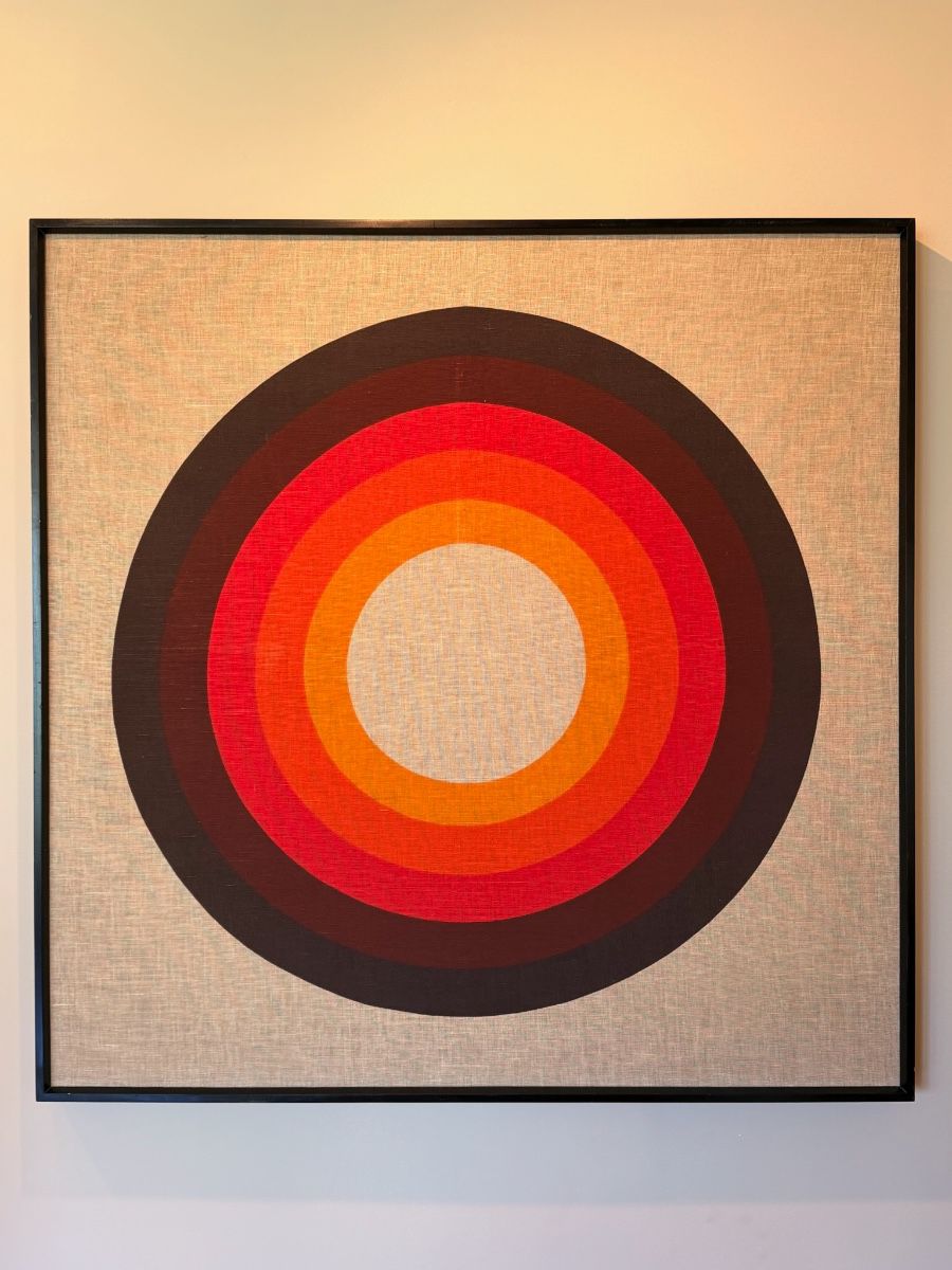 Large ca. 1960’s Verner Panton for Mira-X silkscreen fabric panel, framed.  40” x 40”