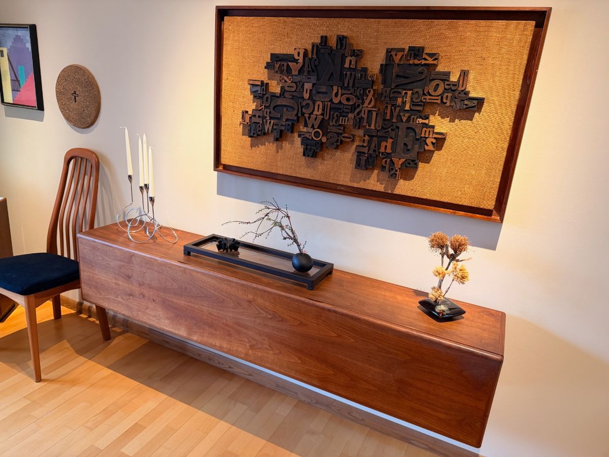Danish inspired walnut cantilevered sideboard hand made by our client in 1969