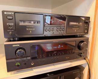 Vintage Sony dual cassette player and Denon multi-zone receiver