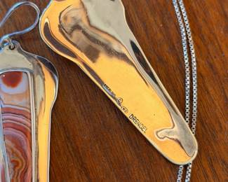Theodore Drendel signed sterling & agate earrings and a sterling chain with amber pendant
