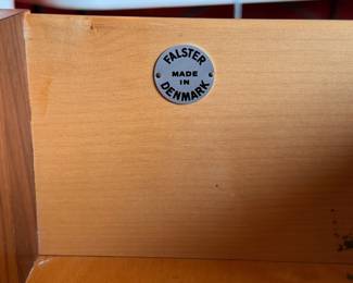 Ca. 1960’s  Falster Møbelfabrik lowboy dresser w/ original skeleton key.  The top probably should be refinished and there is a small veneer loss to one drawer and a quarter size ding on one side, but in overall very nice unrestored condition.
