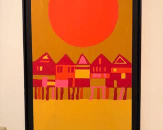 Rare MCM Evelyn Ackerman print in custom wood frame