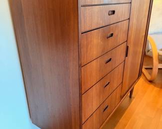 Ca. 1960’s Falster Møbelfabrik teak gentleman’s chest with tambour door.  There is a small ding to the top but this piece is in overall very nice unrestored condition