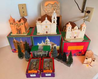 Vintage Mervyn’s California lit ceramic “Missions” with accessories.  This will be sold as a set 