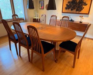 Gorgeous vintage Benny Linden teak dining set with black upholstered seats