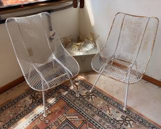Pair of vintage Russell Woodard ‘Sculptura’ wrought iron mesh chairs
