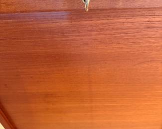 Custom made drop down tambour door teak jewelry chest with original skeleton key, made in the 60’s