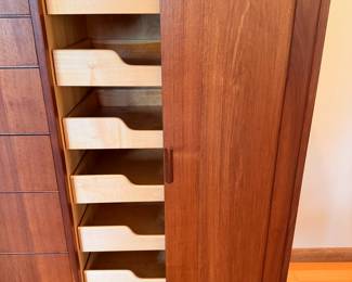Ca. 1960’s Falster Møbelfabrik teak gentleman’s chest with tambour door.  There is a small ding to the top but this piece is in overall very nice unrestored condition