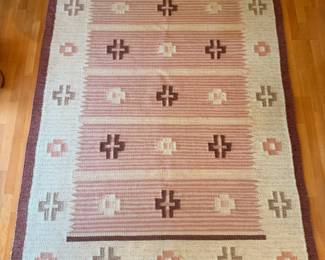 Geometric Mid Century Modern flat weave Svensk Hemslojd Kilim rug, ~ 5’5” x 8’