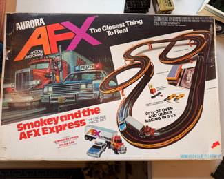 Vintage Aurora AFX Smokey and the AFX Express HO scale race set.  There is a large assortment of additional track