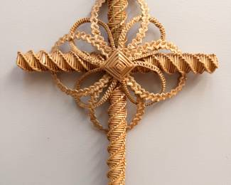 Incredible Scandinavian “Corn Dollies” or handwoven wheat cross, approximately 12” tall (Back)