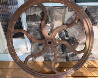 Antique 39” industrial printing press wheel ca. late 19th Century