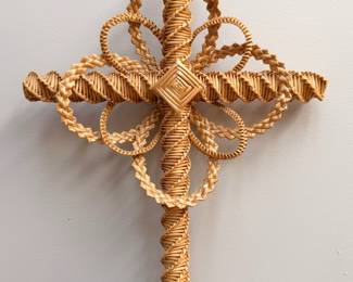 Incredible Scandinavian “Corn Dollies” or handwoven wheat cross, approximately 12” tall (Front)