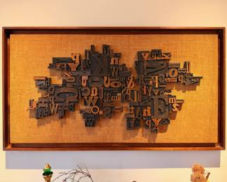 Original printing press letter on burlap made by an Illinois Institute of Technology graphics design student in 1971