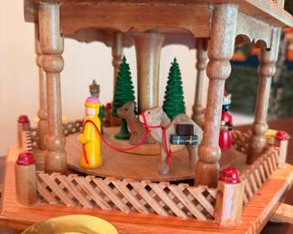 Vintage 4-tier Nativity pyramid with music box, nearly 2’ tall!