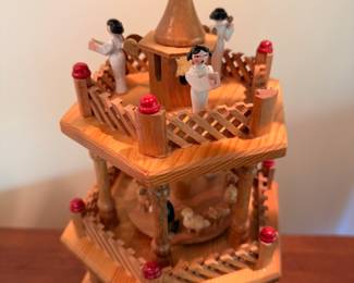 Vintage 4-tier Nativity pyramid with music box, nearly 2’ tall!
