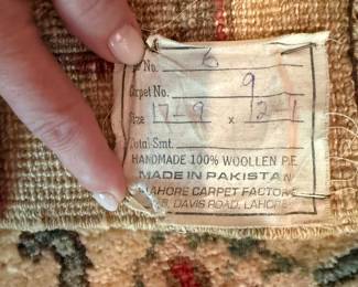 	#23	 Pakistan Handknotted Rug 17.9 x 12.1	 $2,200.00 		recently cleaned		