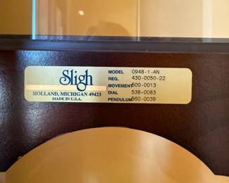 	#11	Sligh Grandfather Clock #0948-1-N	 $995.00 				