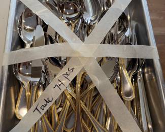 	#34	Towle Beaded Antique Gold made in Germany Flatware 78 pieces	 $150.00 				
