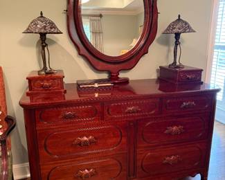 			#48	Lillian Russel David Cabinet Dresser with Mirror Cherry 60x22x34	 $1,100.00 				
