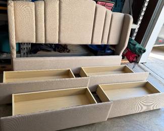 	#103	Upholstered queen bed with underneath storage drawers	 $150.00 				