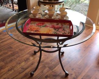 Round glass & metal table, 42” diameter 