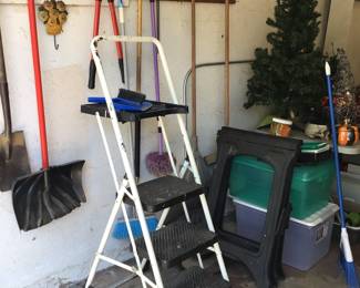 Ladder, shovels, rakes 