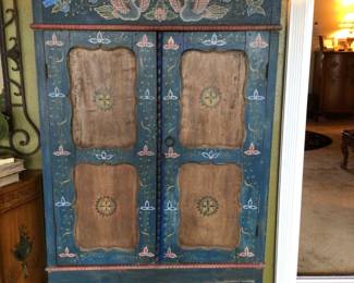 Folk art armoire, 3 shelves 16”x43”x68 1/2” H