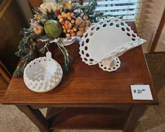 End table, milk glass