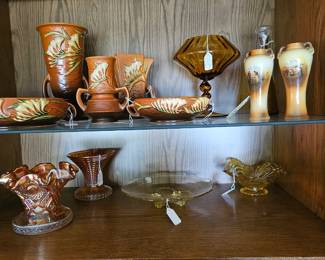 Roseville pottery, carnival glass
