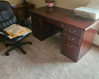 Desk, chair, printer  lamp.