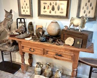 Paull's Leader #0 kerosene lantern, authentic framed arrowheads