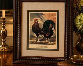 Item: Antique Framed Poultry Chromolithograph Artist: J.W. Ludlow (after) Title: "Mr. Henry Beldon’s Pair of Golden Spangled Hamburghs" Circa: Late 19th Century (c. 1880–1890)