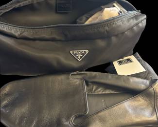 New, leather slippers, and bag by Prada