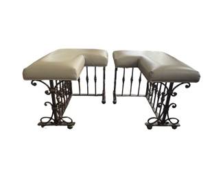 Pair of iron and leather stools