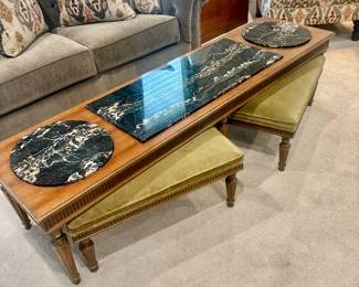 Vintage Marble top coffee table with stools