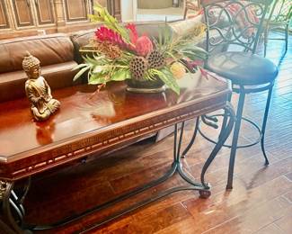 Matching wood & metal library/entry table