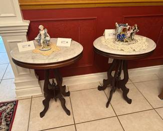 Marble Top End Tables and Porcelain Figurines