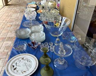 Crystal Salad Bowl, Dessert Plates, Candle Sticks and more.