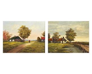 (2pc) LLADRÓ PAIR OF PORCELAIN CHILD FIGURINES, BOY AND GIRL | untitled, pair Oil on board 7.75 x 9.75 in. (sight) each Signed lower right 'J. Rauch' on each; presented in gilt wooden frames.