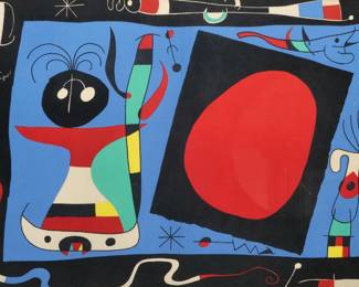 JOAN MIRO (Spanish, 1893-1983), LITHOGRAPH | La Femme au Miroirlithograph on paper 14 x 21 in. (sight)Signed in the plate, matted in a silver-tone frame Dimensions: h. 19 x w. 26 in