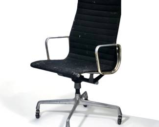 Herman Miller Eames Aluminum Group Executive Chair | High back executive's office chair, with black fabric upholstery.
