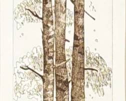 CARVED ONYX EGRET FIGURINE | Tall Pines Etching on paper sight 24.75 x 5.5 in. Signed and numbered lower margin (24/100); titled in pencil lower margin; matted and framed under glass. Dimensions: h. 31 x w. 12 in