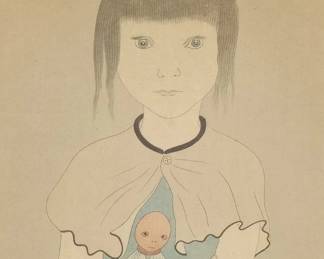 LÉONARD TSUGUHARU FOUJITA (JAPANESE/FRENCH, 1886-1968) PRINT ON PAPER | Girl with doll Print on paper h. 16.5 x w. 10 in. sight Signed lower right in Roman letters with artist's seal above Dimensions: h. 22.75 x w. 16.25 in (frame)