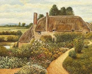 J. RAUCH (EUROPEAN, 20TH CENTURY) OIL ON BOARD | Cottage Garden Landscape Oil on canvas board h. 8.75 x w. 11 in. (sight) Signed lower right "J. Rauch"
