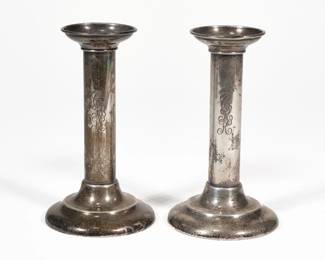 (2pc) PAIR STERLING SILVER WEIGHTED CANDLESTICKS | With maker’s mark and fineness mark to bottom
